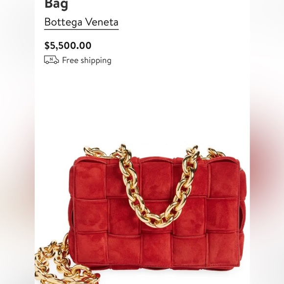 Bottega Veneta suede red bag with gold chain - Picture 2 of 3